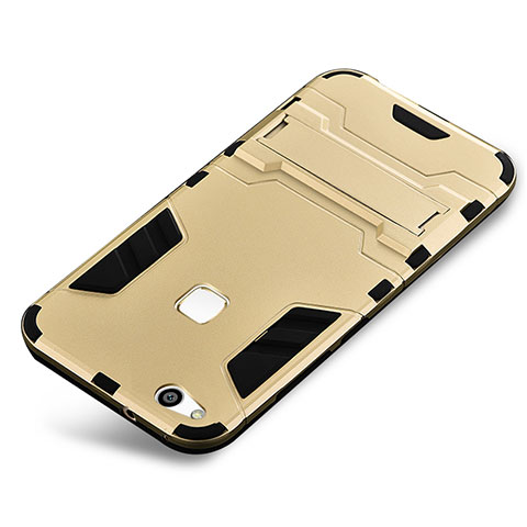 Custodia Silicone e Plastica Opaca Cover con Supporto per Huawei P10 Lite Oro