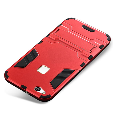 Custodia Silicone e Plastica Opaca Cover con Supporto per Huawei P10 Lite Rosso