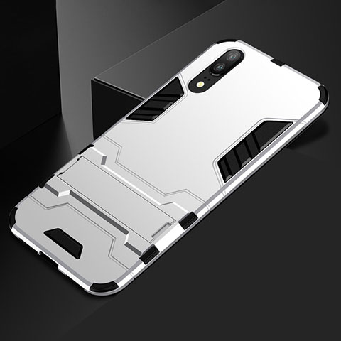 Custodia Silicone e Plastica Opaca Cover con Supporto per Huawei P20 Bianco
