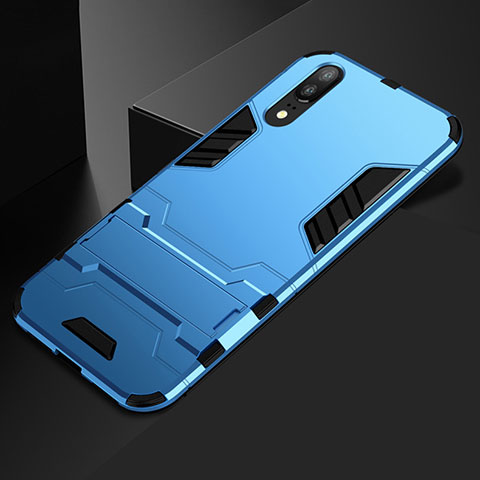 Custodia Silicone e Plastica Opaca Cover con Supporto per Huawei P20 Cielo Blu
