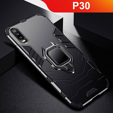 Custodia Silicone e Plastica Opaca Cover con Supporto per Huawei P30 Nero
