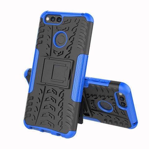 Custodia Silicone e Plastica Opaca Cover con Supporto per Huawei Y6 Prime (2018) Blu