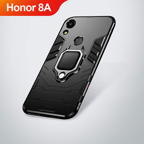 Custodia Silicone e Plastica Opaca Cover con Supporto per Huawei Y6 Prime (2019) Nero