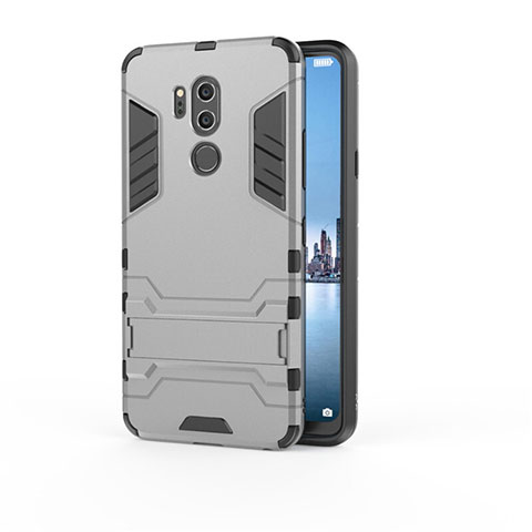 Custodia Silicone e Plastica Opaca Cover con Supporto per LG G7 Grigio