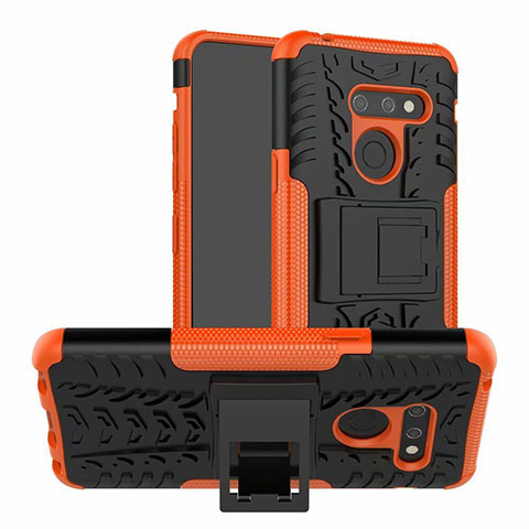 Custodia Silicone e Plastica Opaca Cover con Supporto per LG G8 ThinQ Arancione