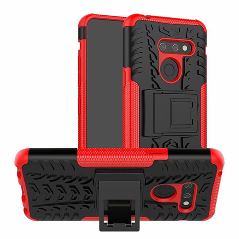 Custodia Silicone e Plastica Opaca Cover con Supporto per LG G8 ThinQ Rosso