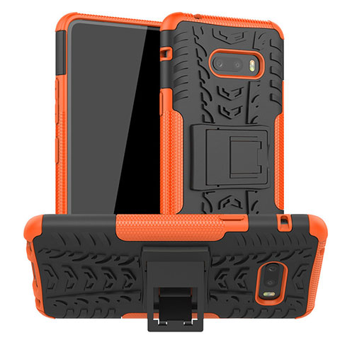 Custodia Silicone e Plastica Opaca Cover con Supporto per LG G8X ThinQ Arancione