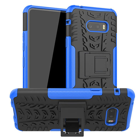 Custodia Silicone e Plastica Opaca Cover con Supporto per LG G8X ThinQ Blu