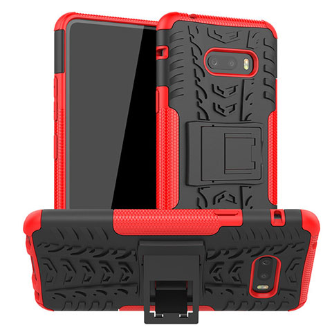 Custodia Silicone e Plastica Opaca Cover con Supporto per LG G8X ThinQ Rosso