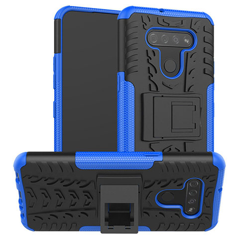 Custodia Silicone e Plastica Opaca Cover con Supporto per LG K51 Blu