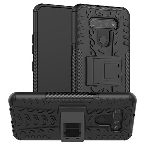 Custodia Silicone e Plastica Opaca Cover con Supporto per LG K51 Nero