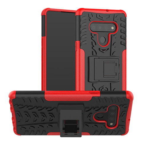 Custodia Silicone e Plastica Opaca Cover con Supporto per LG Stylo 6 Rosso