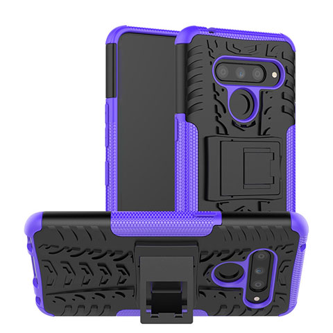 Custodia Silicone e Plastica Opaca Cover con Supporto per LG V50 ThinQ 5G Viola