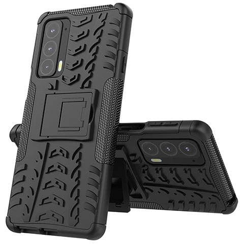 Custodia Silicone e Plastica Opaca Cover con Supporto per Motorola Moto Edge Lite 5G Nero