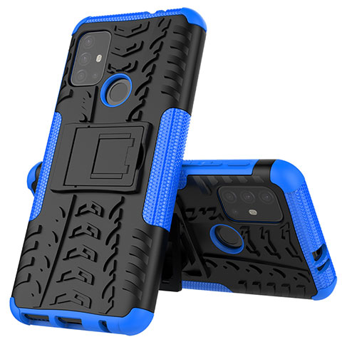 Custodia Silicone e Plastica Opaca Cover con Supporto per Motorola Moto G10 Blu