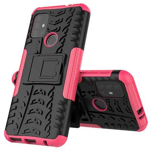 Custodia Silicone e Plastica Opaca Cover con Supporto per Motorola Moto G20 Rosa Caldo