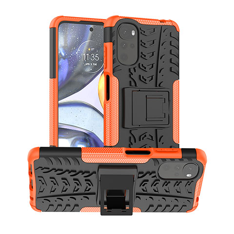 Custodia Silicone e Plastica Opaca Cover con Supporto per Motorola Moto G22 Arancione
