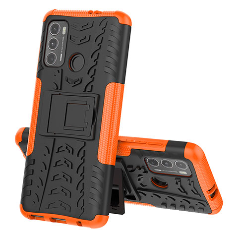 Custodia Silicone e Plastica Opaca Cover con Supporto per Motorola Moto G40 Fusion Arancione