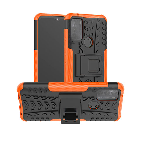 Custodia Silicone e Plastica Opaca Cover con Supporto per Motorola Moto G50 Arancione
