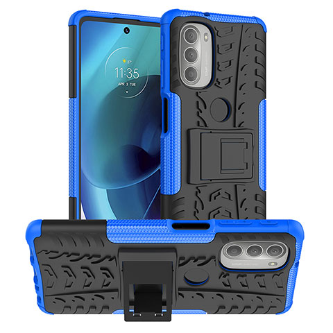 Custodia Silicone e Plastica Opaca Cover con Supporto per Motorola Moto G51 5G Blu