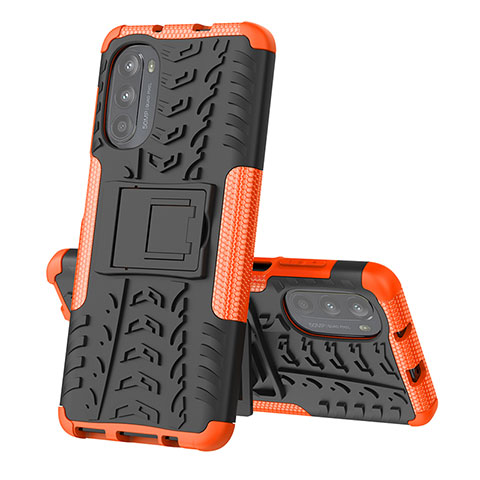 Custodia Silicone e Plastica Opaca Cover con Supporto per Motorola MOTO G52 Arancione