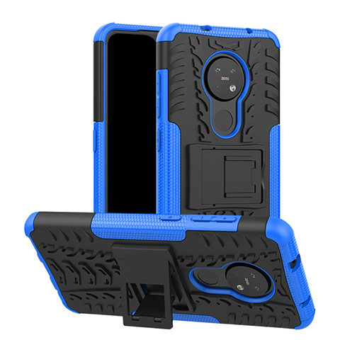Custodia Silicone e Plastica Opaca Cover con Supporto per Nokia 7.2 Blu