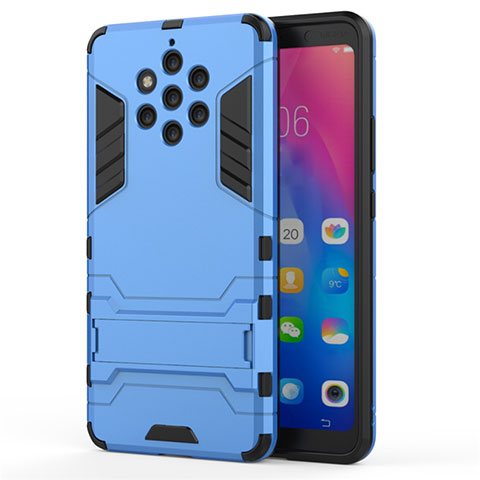 Custodia Silicone e Plastica Opaca Cover con Supporto per Nokia 9 PureView Cielo Blu