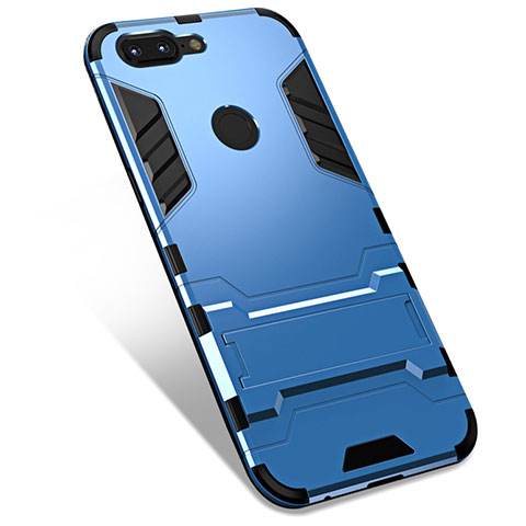 Custodia Silicone e Plastica Opaca Cover con Supporto per OnePlus 5T A5010 Blu