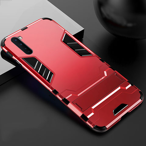 Custodia Silicone e Plastica Opaca Cover con Supporto per OnePlus Nord Rosso