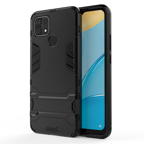 Custodia Silicone e Plastica Opaca Cover con Supporto per Oppo A15 Nero