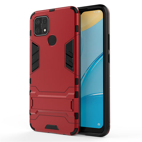 Custodia Silicone e Plastica Opaca Cover con Supporto per Oppo A15 Rosso