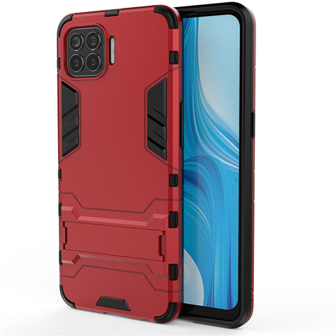 Custodia Silicone e Plastica Opaca Cover con Supporto per Oppo A93 Rosso