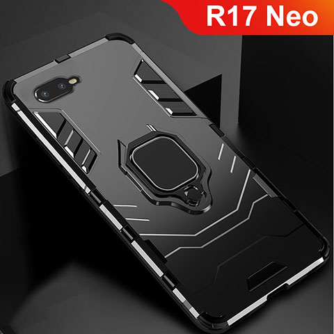 Custodia Silicone e Plastica Opaca Cover con Supporto per Oppo R17 Neo Nero