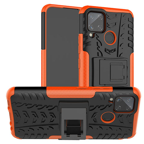 Custodia Silicone e Plastica Opaca Cover con Supporto per Realme C15 Arancione