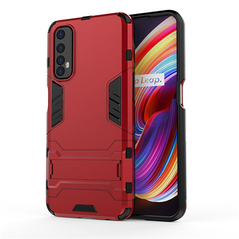 Custodia Silicone e Plastica Opaca Cover con Supporto per Realme Narzo 20 Pro Rosso