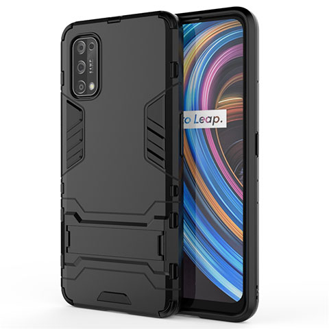 Custodia Silicone e Plastica Opaca Cover con Supporto per Realme Q2 Pro 5G Nero