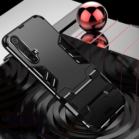 Custodia Silicone e Plastica Opaca Cover con Supporto per Realme X50m 5G Nero