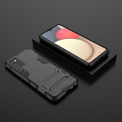 Custodia Silicone e Plastica Opaca Cover con Supporto per Samsung Galaxy A02s Nero