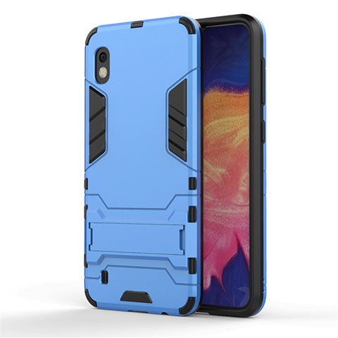 Custodia Silicone e Plastica Opaca Cover con Supporto per Samsung Galaxy A10 Cielo Blu