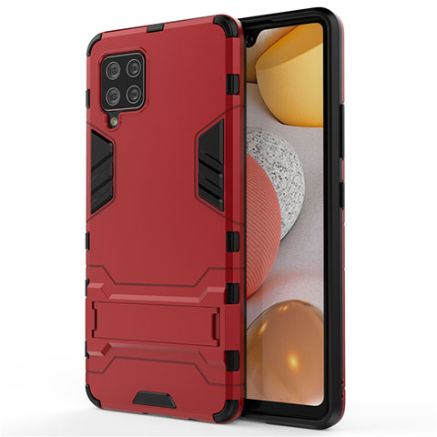 Custodia Silicone e Plastica Opaca Cover con Supporto per Samsung Galaxy A42 5G Rosso
