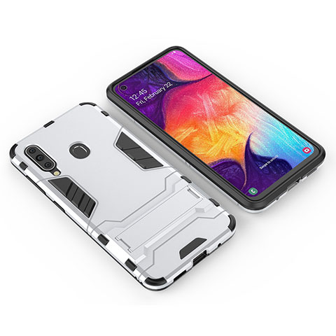 Custodia Silicone e Plastica Opaca Cover con Supporto per Samsung Galaxy A60 Bianco