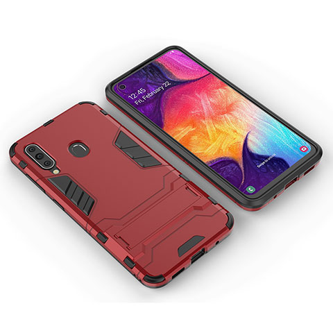 Custodia Silicone e Plastica Opaca Cover con Supporto per Samsung Galaxy A60 Rosso