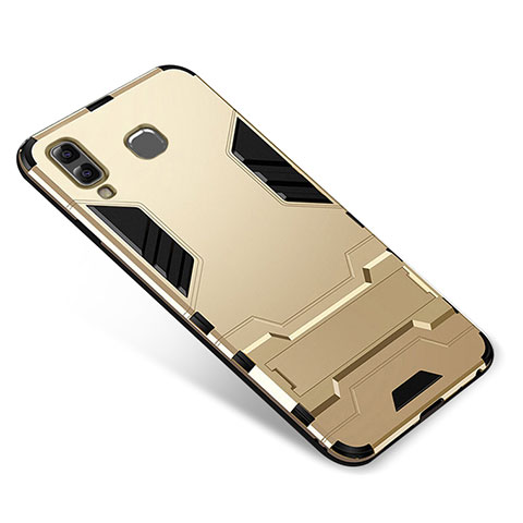 Custodia Silicone e Plastica Opaca Cover con Supporto per Samsung Galaxy A9 Star SM-G8850 Oro