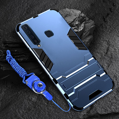 Custodia Silicone e Plastica Opaca Cover con Supporto per Samsung Galaxy A9s Blu