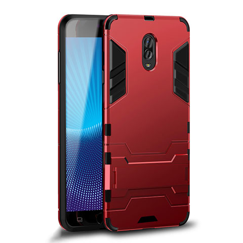 Custodia Silicone e Plastica Opaca Cover con Supporto per Samsung Galaxy J7 Plus Rosso