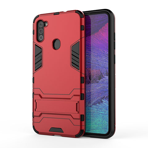 Custodia Silicone e Plastica Opaca Cover con Supporto per Samsung Galaxy M11 Rosso