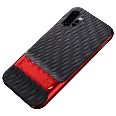 Custodia Silicone e Plastica Opaca Cover con Supporto per Samsung Galaxy Note 10 Plus 5G Rosso