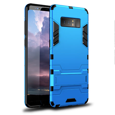 Custodia Silicone e Plastica Opaca Cover con Supporto per Samsung Galaxy Note 8 Duos N950F Cielo Blu