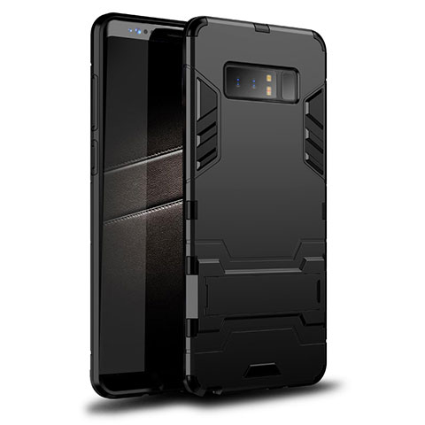 Custodia Silicone e Plastica Opaca Cover con Supporto per Samsung Galaxy Note 8 Duos N950F Nero