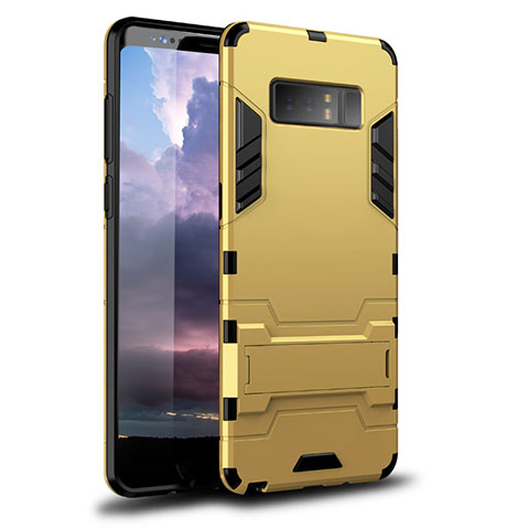 Custodia Silicone e Plastica Opaca Cover con Supporto per Samsung Galaxy Note 8 Duos N950F Oro
